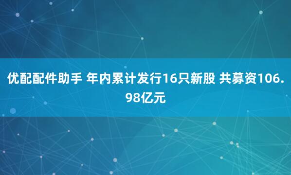 优配配件助手 年内累计发行16只新股 共募资106.98亿元